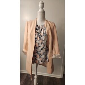 Calvin Klein Peach Open Front Longline Blazer and Abstract Print Blouse Set 10P